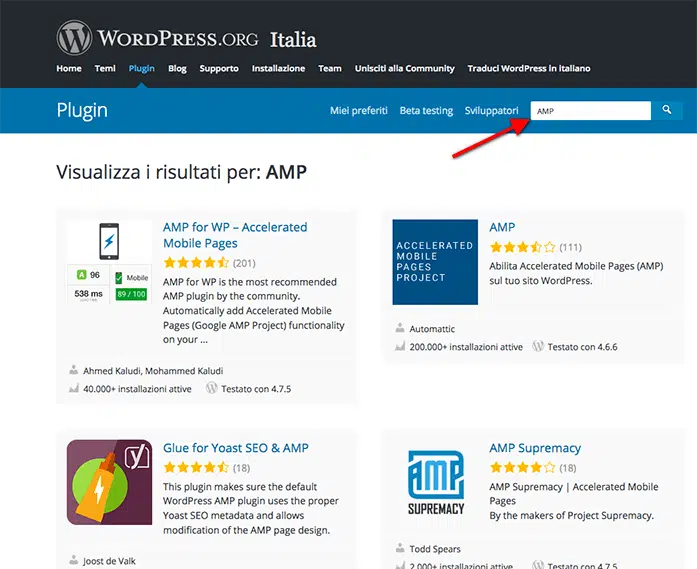 pagine amp su wordpress