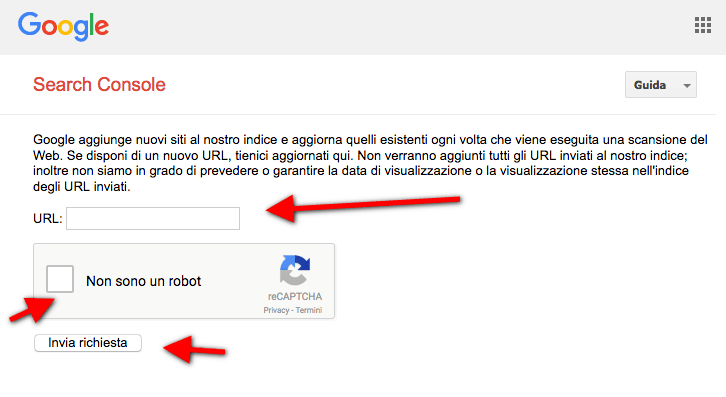 indicizzare un sito inviando la pagina a Google index