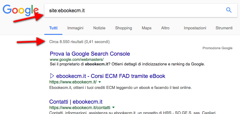 indicizzare il sito web verificando con gli operaori di google