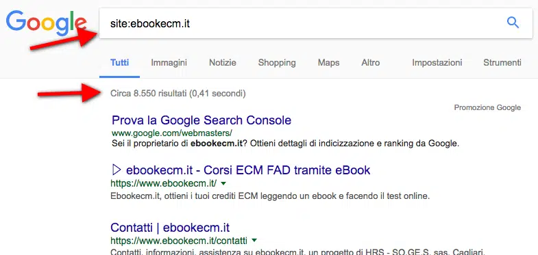 indicizzare il sito web verificando con gli operaori di google