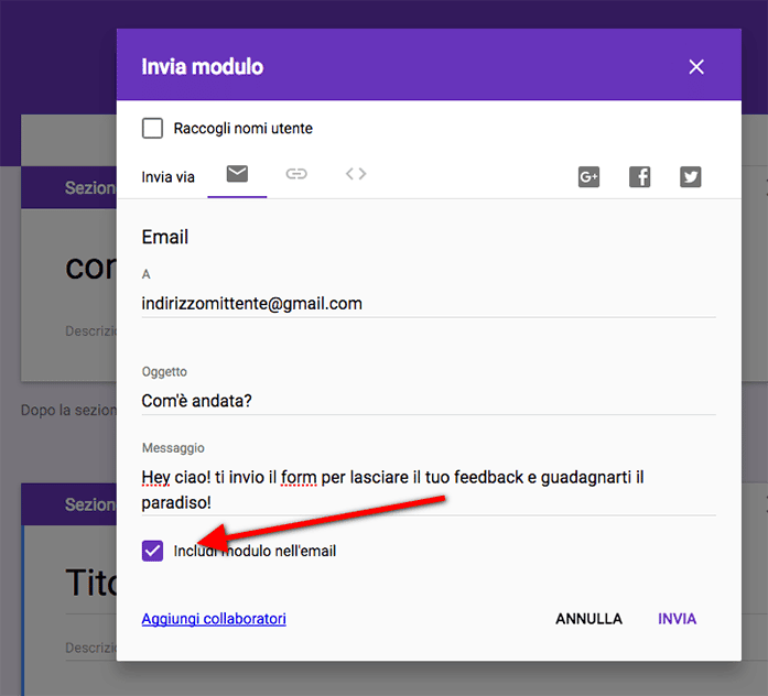 Landing page: inviare un form per richiedere il feedback usando googel forms