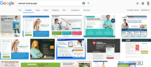 landing page su google immagini