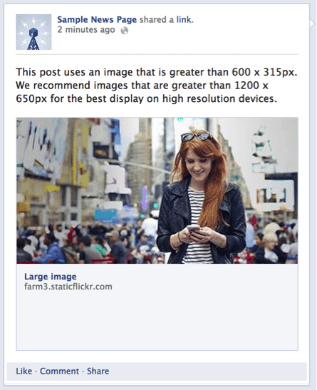 corrette dimensioni per le immagini di Facebook