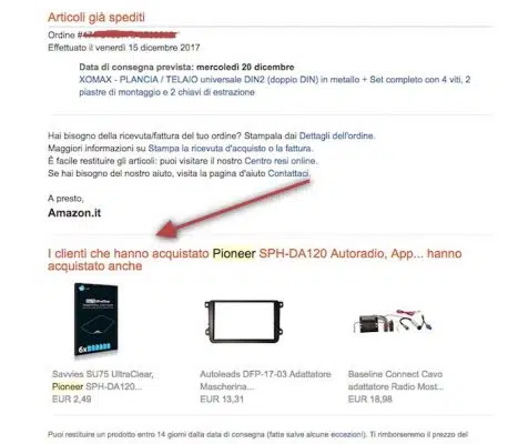amazon prodotti correlati nell email marketing strategia di business aziendale