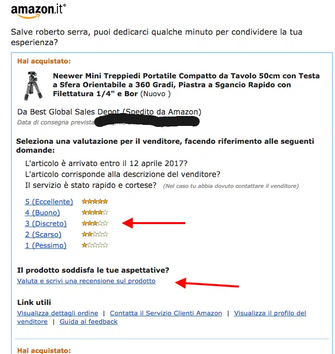 strategia di business aziendale: amazon richiesta feedback