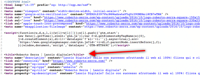 come trovare il title tag nella sorgente della pagina