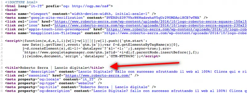 come trovare il title tag nella sorgente della pagina
