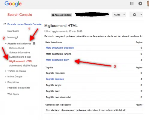 meta description su google search console