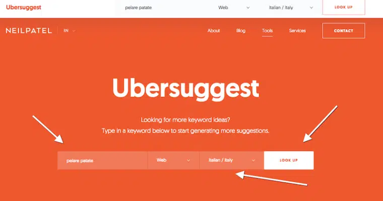 strategia SEO: usare ubersuggest per trovare parole chiave