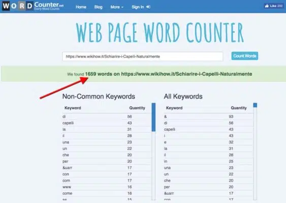 strategia SEO: usare word counter per calcolare il numero di parole presenti in una pagina web