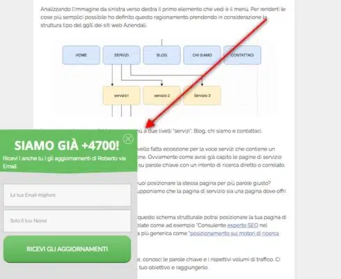 esempio di popup ok lato seo