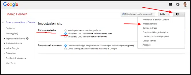 dominio preferito su search console