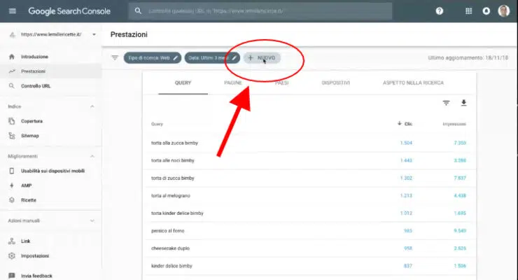 filtrare query su search console