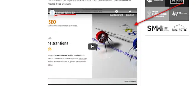 case study SEO: video inserito nella pagina