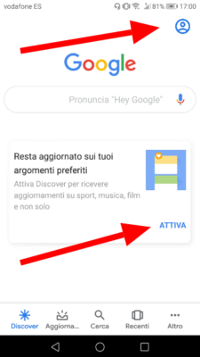 come attivare google discover facendo accesso