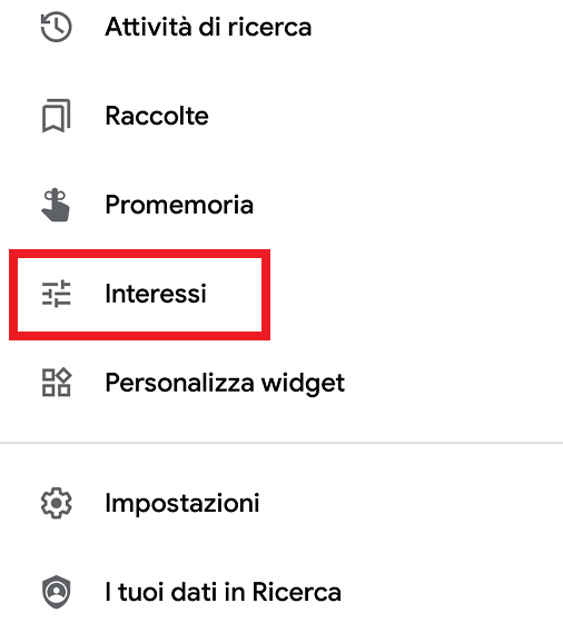 google discover schermata interessi per personalizzare