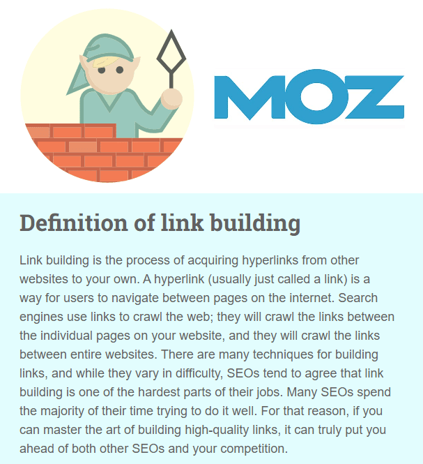 definizione di link building da parte di moz