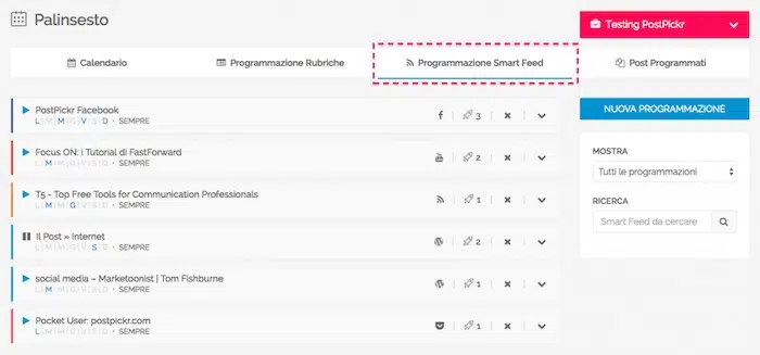 programmazione smart feed postpickr