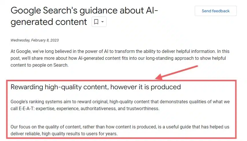 linee guida di Google sul contenuto generato con IA
