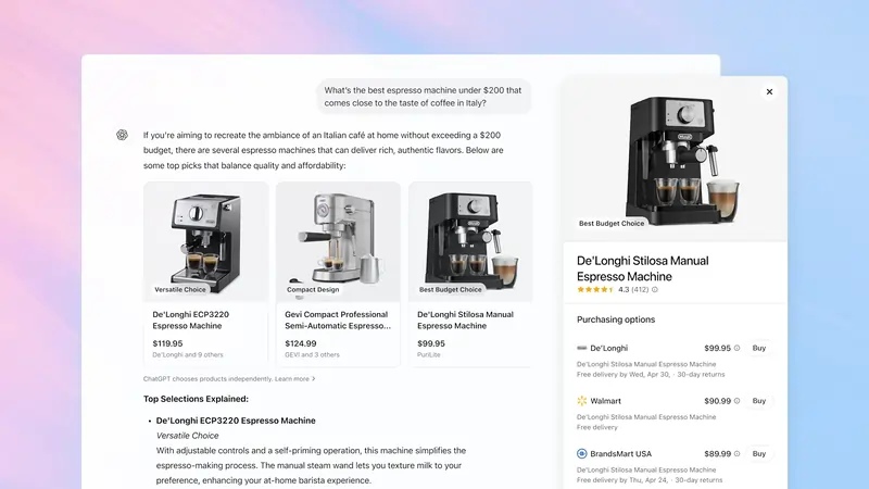esempio shopping su ChatGPT, fonte OpenAI