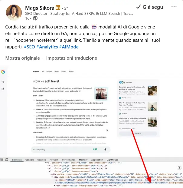 Mags Sikora LinkedIn su bug Search Console maggio 2025