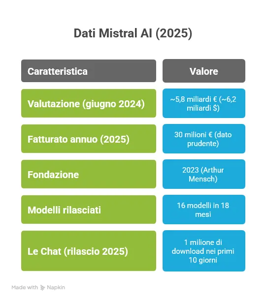 grafico realizzato con Napkin su dati Mistral AI, fonte Reuters e Sifted 2025