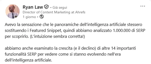 Ryan Law su LinkedIn 23 luglio 2025 sulle AIOs