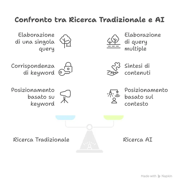 Confronto ricerca tradizionale e AI schema riassuntivo | Roberto Serra