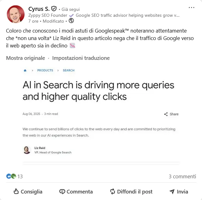 Cyrus su LinkedIn 7 agosto 2025