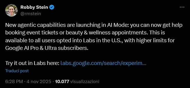 Robby Stein su X 4 novembre 2025