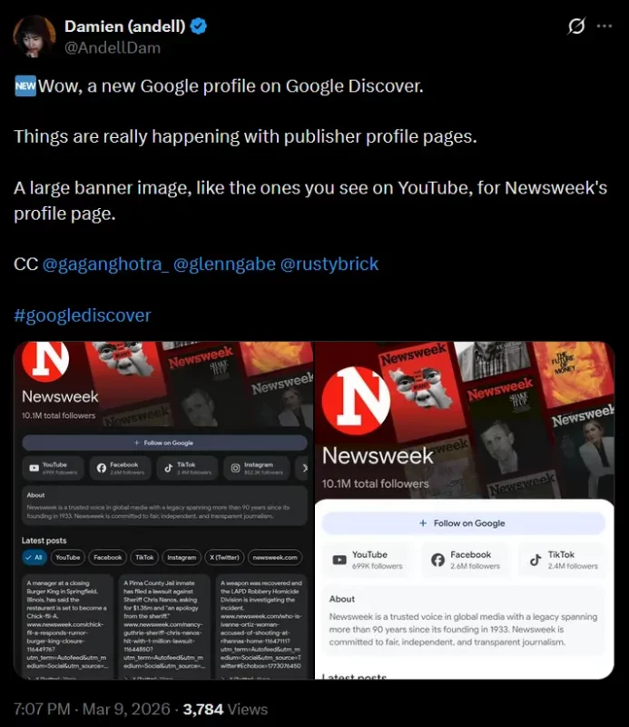 Fonte utente "Damien" su X, 9 marzo 2026