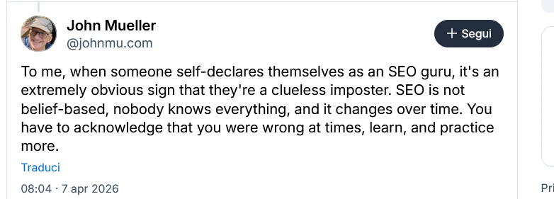 John Mueller di Google su BlueSky, 4 aprile 2026