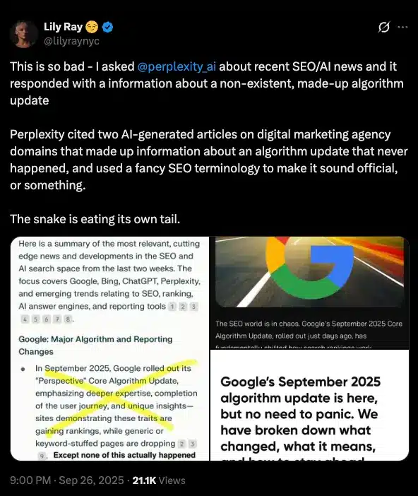 Lily Ray su X, 26 settembre 2025