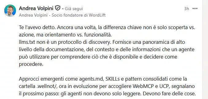 Andrea Volpini su LinkedIn 21 maggio 2026