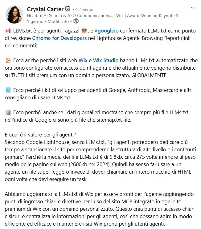 Crystal Carter su LinkedIn 20 maggio 2026