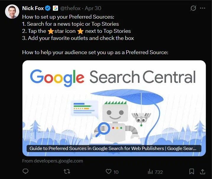 Nick Fox dI Google su X, 30 aprile 2026
