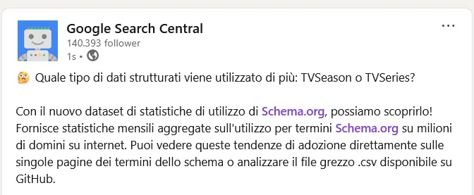 Google annuncia aggiornamento schema.org, 10 giugno 2026