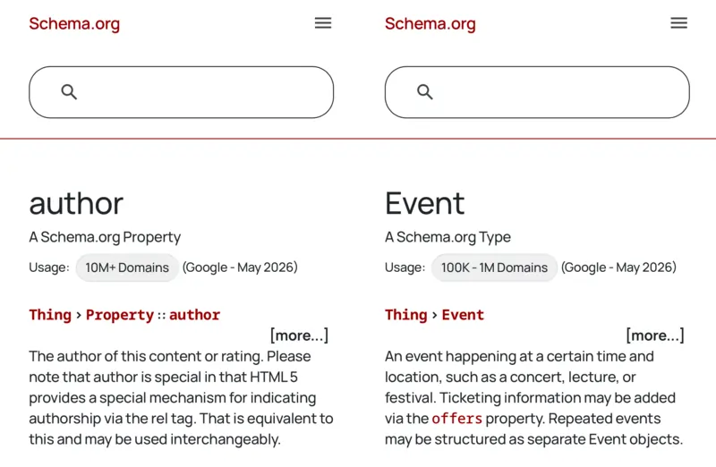 Schema.org, Author ed Event