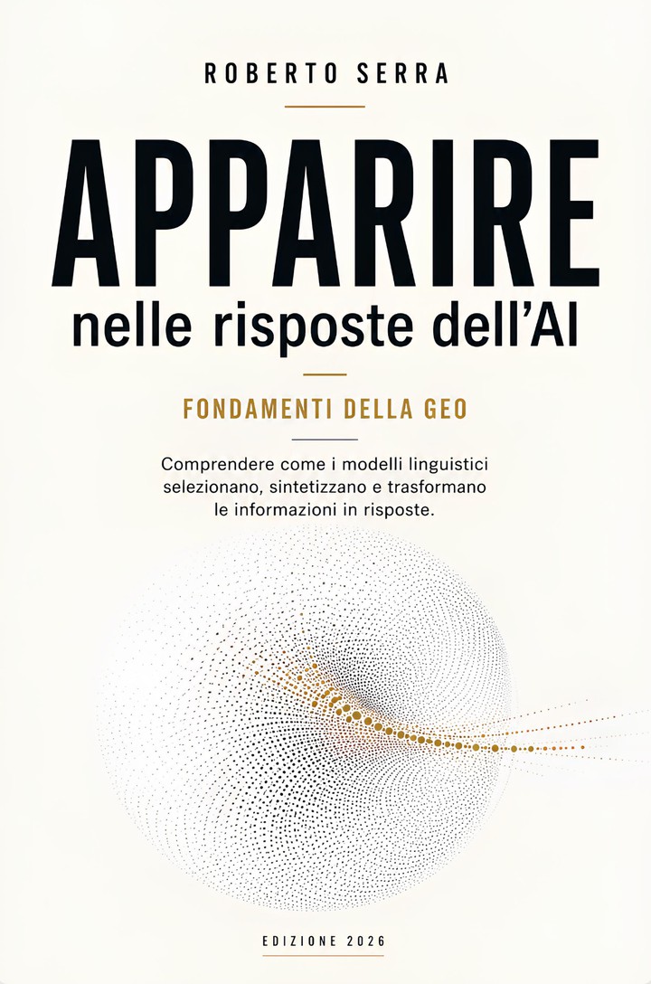 Copertina di “Apparire nelle risposte dell’AI. Fondamenti della GEO” (Roberto Serra, 2026)