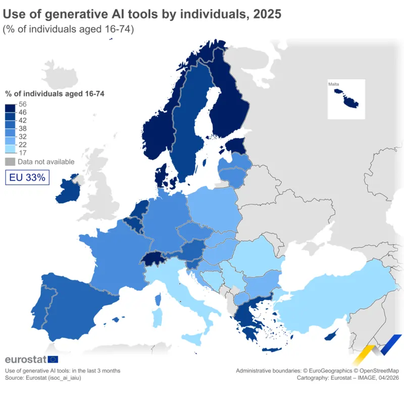 Eurostat, studio "Use of artificial intelligence by individuals" marzo 2026
